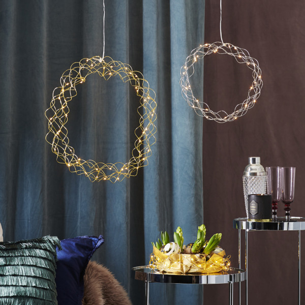 LED-Kranz "Curly" - 30 warmweiße LED - D: 30cm - Material: Metall - silber