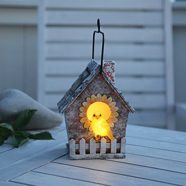 LED Solar Deko "Vogelhaus" -2 warmweiße LED - H: 16cm - Dämmerungssensor - outdoor