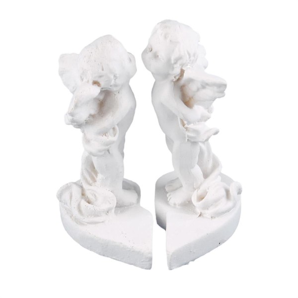 Engelspaar küssend - Gartenfigur - Grabschmuck - 7 x 5 x 4,5cm - weiß