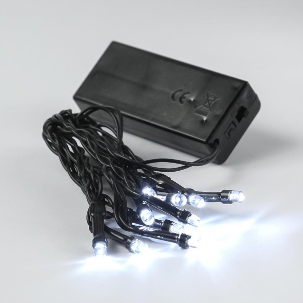 LED Lichterkette - 10 kaltweiße LED - Batteriebetrieb - L: 1,5m - für Innen - schwarzes Kabel