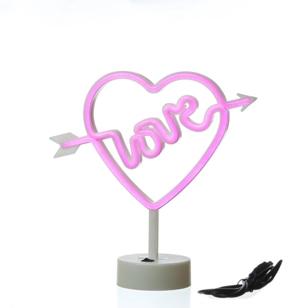 LED NEON Figur LOVE - pinkes Herz mit Pfeil - Neon Schild - H: 25cm - Batterie oder USB Betrieb