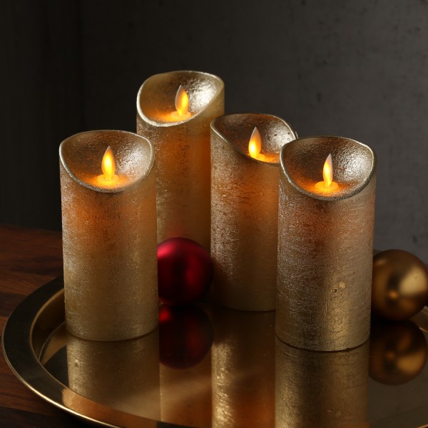 LED Kerzenset M-Twinkle - Echtwachs - bewegliche Flamme - zum Auspusten - H: 15cm - gold - 4Stück