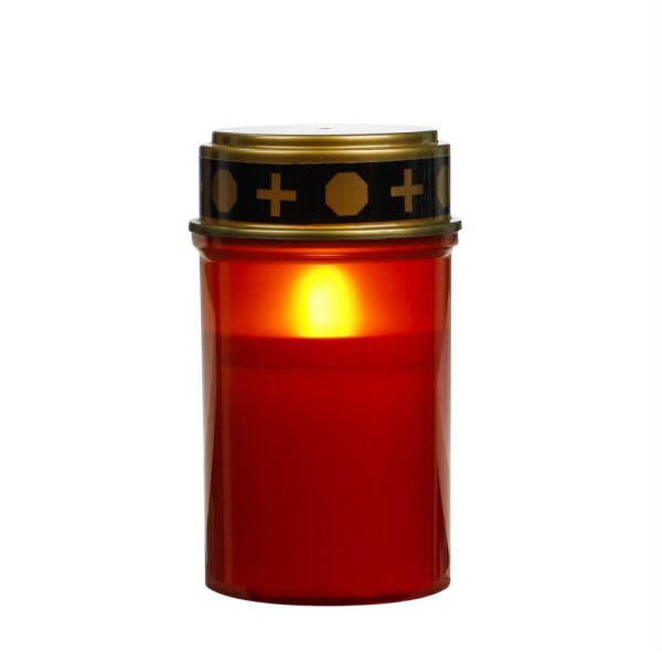 LED Grablicht - Grabkerze - orange flackernde Flamme - H: 12cm - für Außen - rot