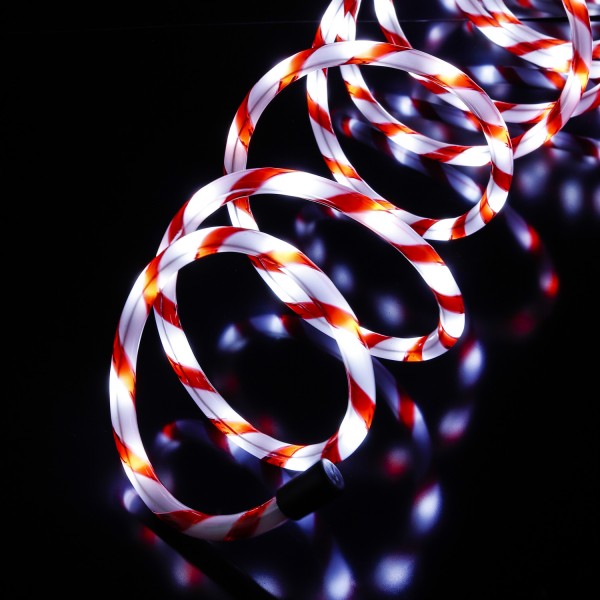 LED Lichterschlauch in Zuckerstangen Optik - L: 6m - 120 kaltweiße LED - für Außen - rot/weiß