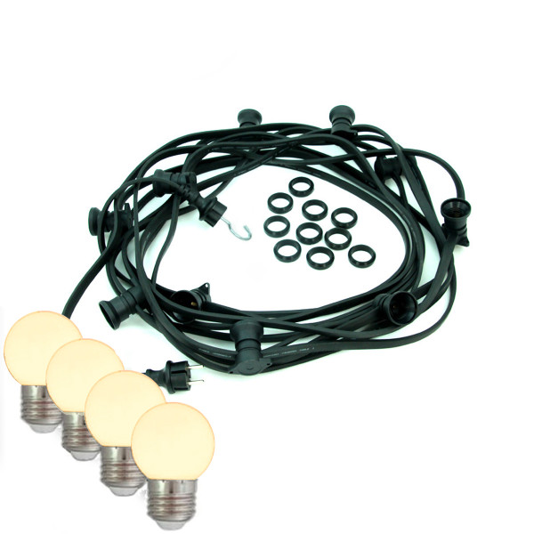 Illu-/Partylichterkette BLACKY 50m - Außenlichterkette schwarz - 50xE27 warmweiße Kugellampen