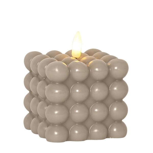 LED Kerze Bubble - Würfelkerze - Echtwachs - realistische 3D Flamme - H: 9,5cm - Timer - creme