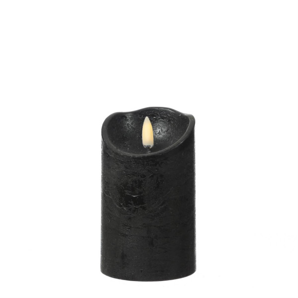 LED Kerze FLAMME - Rustik-Optik - Echtwachs - 3D Flamme - H: 12,5cm - Batterie - Timer - schwarz