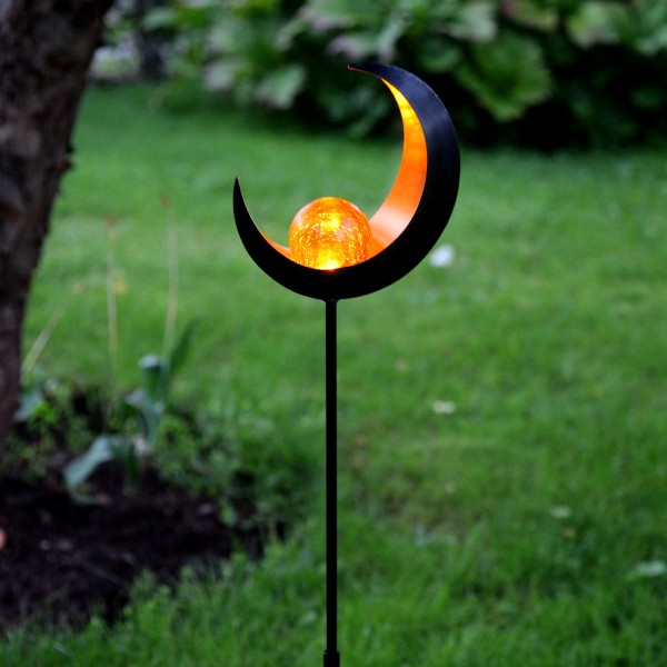 LED Solarstab "Mond"- schwarz - amber LED - Glaskugel im Kopf - H: 85cm - Dämmerungssensor