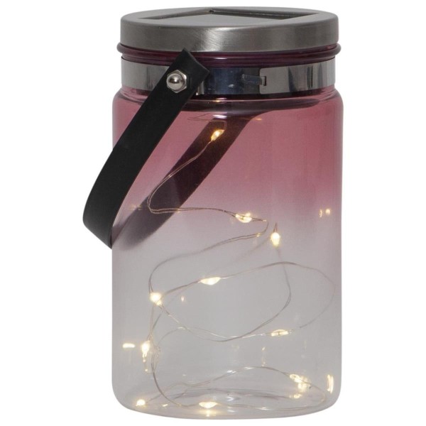 LED Solarglas TINT - LED Drahtlichterkette - Lichtsensor - H:15cm, D: 9cm - mit Aufhänger - pink