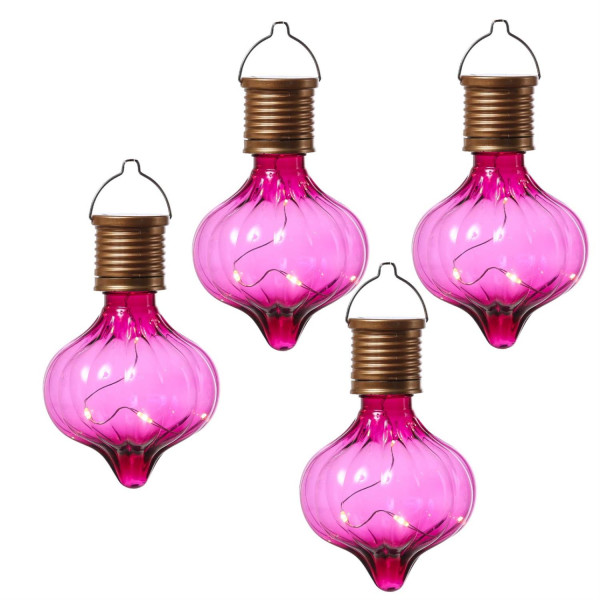 LED Solar Glühbirnen GLOW - Kugelleuchte - warmweiße LED Drahtlichterkette - H: 11,7cm - pink - 4St.