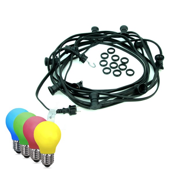 ILLU-Lichterkette BLACKY - 5m - 5xE27 | IP44 | bunte LED Tropfenlampen | SATISFIRE