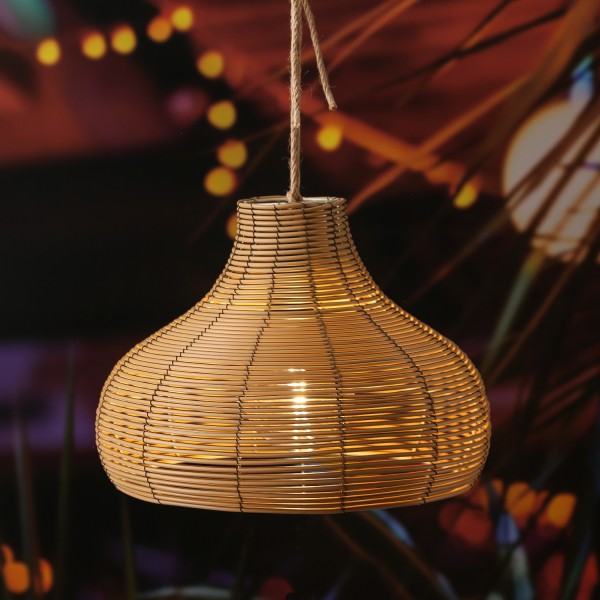 LED Hängeleuchte - Korboptik - 2 warmweiße LED - H: 25cm - Timer - Batterie - Fernbedienung - Außen
