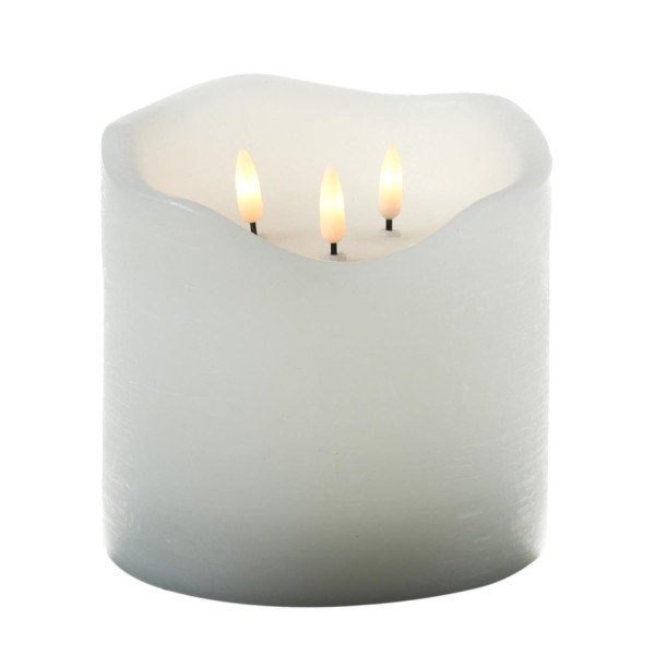 B-Ware XXL LED Kerze - Echtwachs - 3-Docht - H: 15cm - D: 15cm - Batteriebetrieb - Timer - weiß