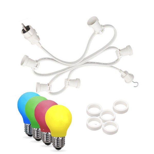 Illu-/Partylichterkette 5m - Außenlichterkette weiß - Made in Germany - 5 x bunte LED Tropfenlampen