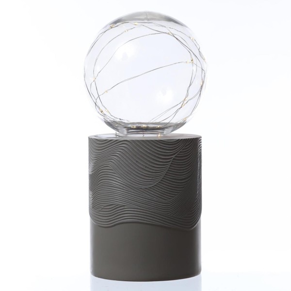 LED Solar Tischlampe GLOW - Kugelleuchte mit Sockel - warmweiße LED - H: 27cm - Lichtsensor - grau