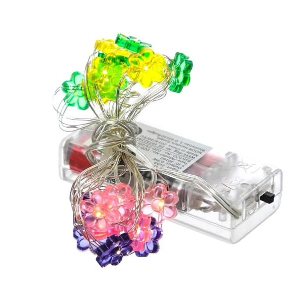 LED Drahtlichterkette Blume - 20 warmweiße LED - L: 1,9m - Batteriebetrieb - mehrfarbig