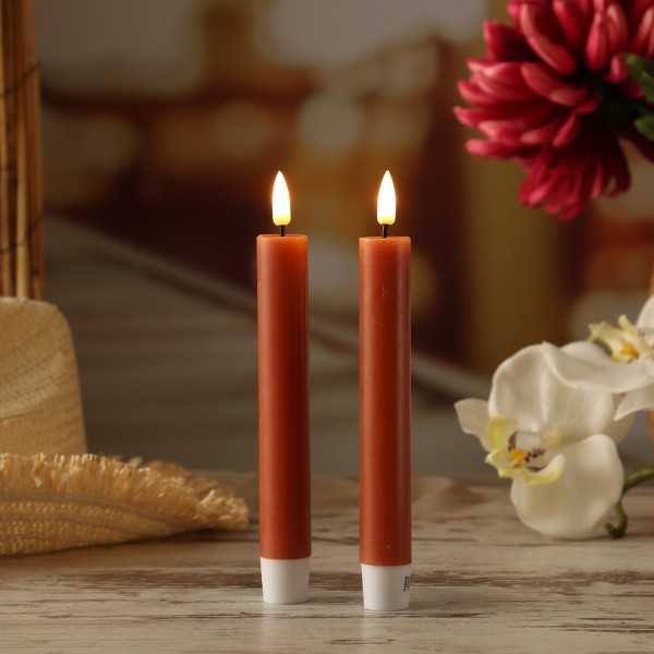 LED Stabkerzen MIA - Echtwachs - realistische 3D Flamme - H: 15cm - orange - 2 Stk