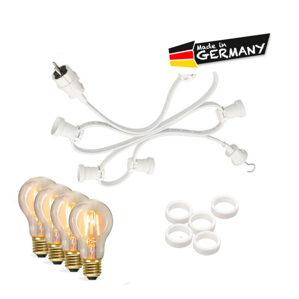 Illu-/Partylichterkette 20m - Außenlichterkette weiß - Made in Germany- 30 Edison LED Filamentlampen