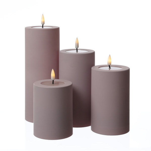 LED Stumpenkerze MIA - Kunststoff - 3D Flamme - H: 10cm - D: 7,5cm - für Außen - rosa