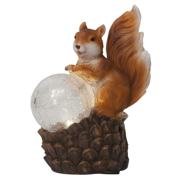 LED Solar Gartenfigur "Eichhörnchen mit Lichtkugel" - warmweiße LED in Glaskugel - Lichtsensor