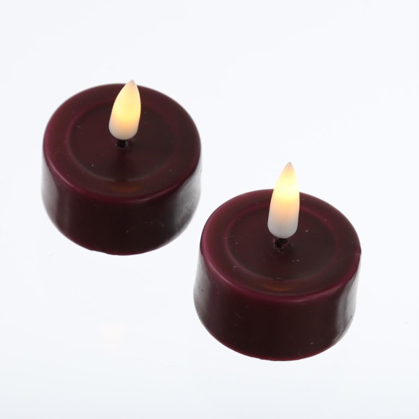 LED Teelichter MIA - realistische 3D Flamme - D: 4,1cm - mit Batterien - weinrot - 2 Stk.