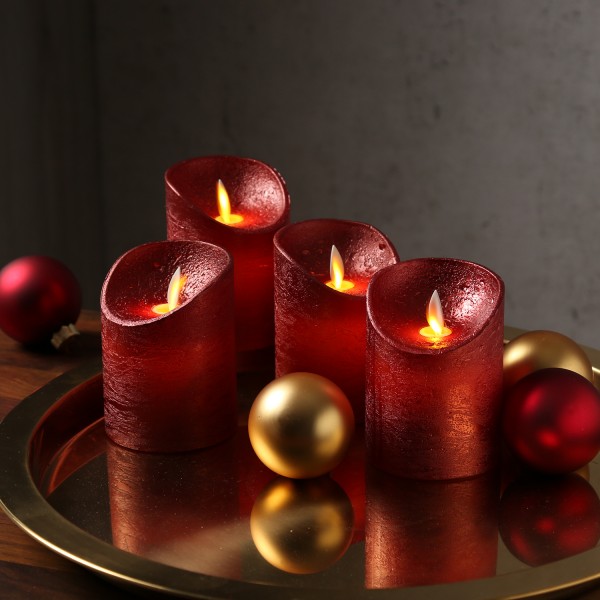 LED Kerzenset M-Twinkle - Echtwachs - bewegliche Flamme - zum Auspusten - H: 10cm - rot - 4Stück
