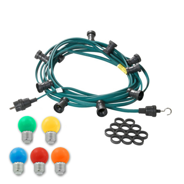 Illu-/Partylichterkette grün 5m - Außenlichterkette grün - Made in Germany, 5x bunte LED Kugellampen
