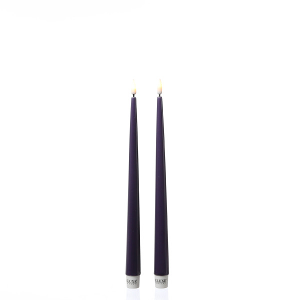 LED Stabkerzen ELLA - Echtwachs - realistische 3D Flamme - H: 28cm - dunkellilla - 2 Stück