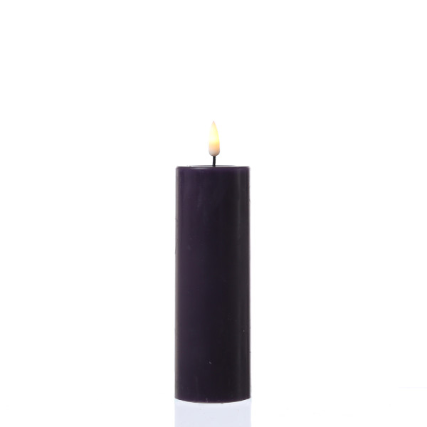 LED Stumpenkerze MIA - Echtwachs - realistische 3D Flamme - H: 15cm - D: 5cm - dunkellila