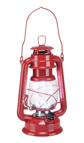 LED Sturmlaterne, rot - mit Dimmer - 16x12x25cm - Batteriebetrieb - 15 LEDs