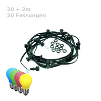 Vorschau: ILLU-Lichterkette BLACKY - 20m - 20xE27 | IP44 | bunte LED Tropfenlampen | SATISFIRE Vorschau: ILLU-Lichterkette BLACKY - 20m - 20xE27 | IP44 | bunte LED Tropfenlampen | SATISFIRE
