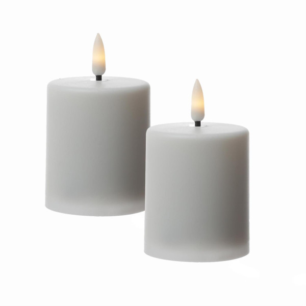 LED Mini Kerzen/Grabkerzen - H: 10cm/D: 6,1cm - Timer/Sensor - für Innen/Außen - bis 1200h - 2er Set