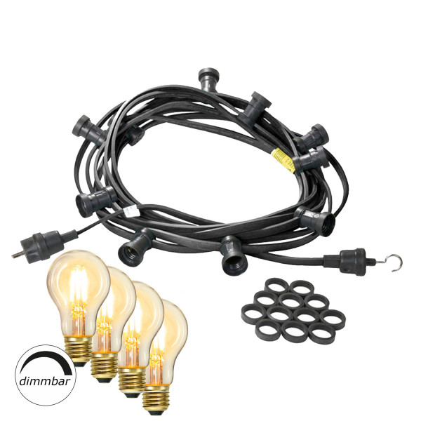 Illu-/Partylichterkette 5m - Außenlichterkette schwarz - Made in Germany - 5x dimmbares Leuchtmittel