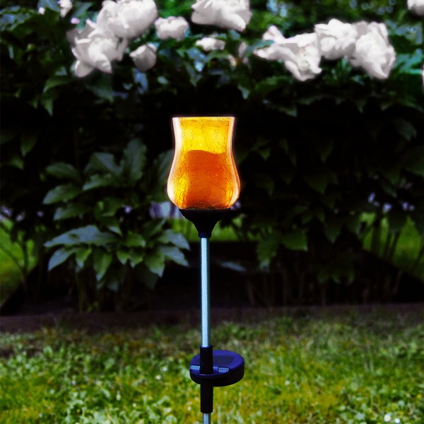 LED Solarstab "Lyon" - amber Glas - gelbe LED - H: 52cm - D: 7cm - Dämmerungssensor