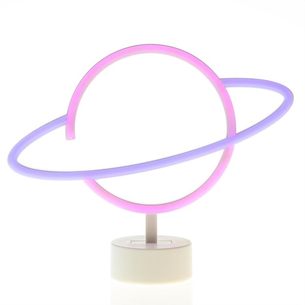 LED NEON Figur PLANET - Neonlicht - H: 24cm - Batterie oder USB Betrieb - stehend - blau/pink