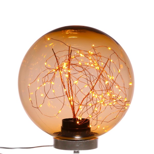 LED Kugel mit Drahtlichterkette - stehend - 100 bernsteinfarbene LED - D: 25cm - f. Außen - amber