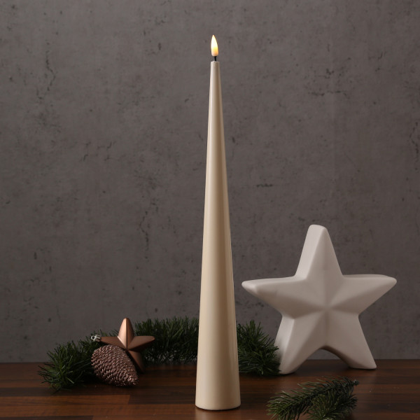 LED Kegelkerze LEA - Echtwachs - realistische 3D Flamme - H: 38cm - Batteriebetrieb - creme