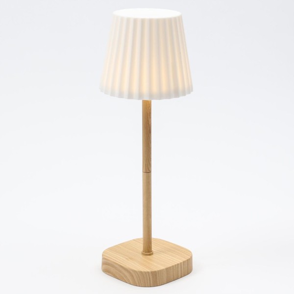 LED Garten Tischlampe - weißer Lampenschirm - 2 Helligkeitsstufen - H: 34cm - USB - f. Außen - braun