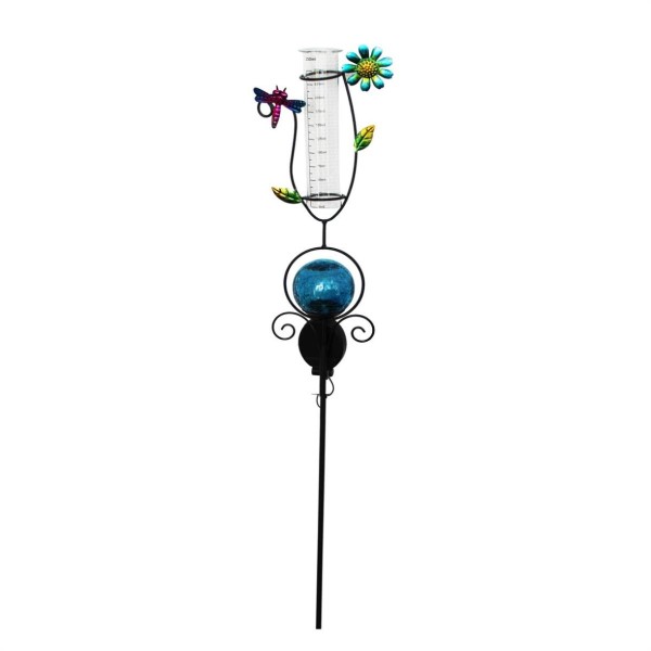 LED Solar Regenmesser LIBELLE - Gartenstecker - H: 93cm - Lichtsensor - blaue Kugel