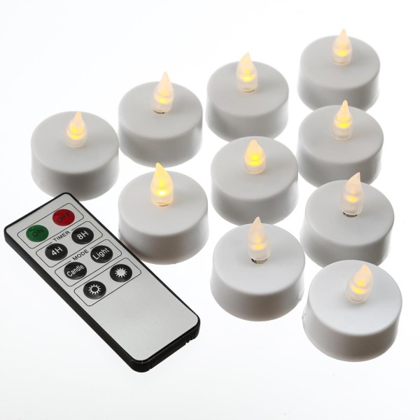 LED Teelichter - warmweiße flackernde Flamme - Timer - Inkl. Fernbedienung - 8 Funktionen - 10er Set