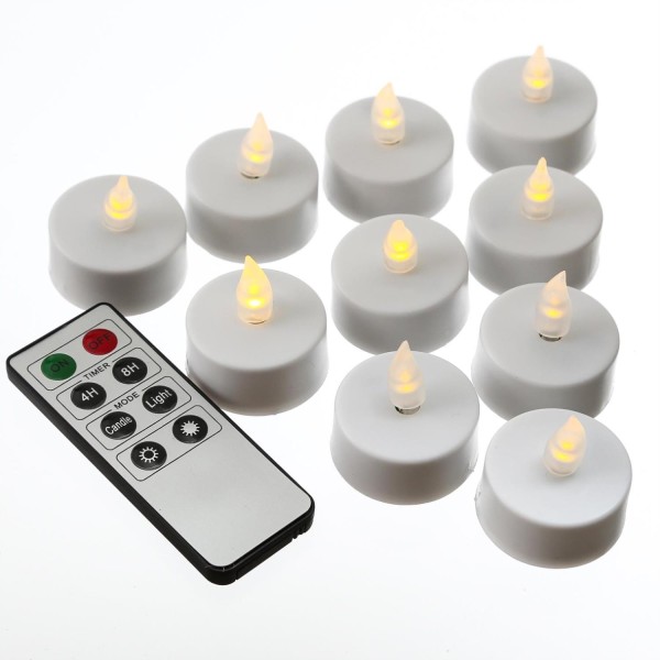 LED Teelichter - inkl. Fernbedienung - inkl. Batterien - Timer - D: 3,8cm - weiß - 10er Set