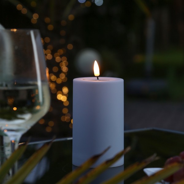 LED Stumpenkerze MIA - Kunststoff - realistische 3D Flamme - H: 12,5cm - outdoor - pastellrot