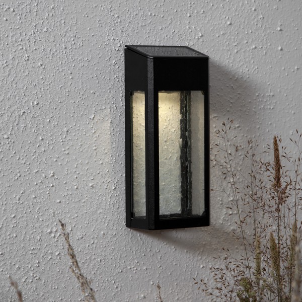 LED Solar Wandleuchte "Wally" - Kunststoff - warmweiße LED - H: 20cm - Dämmerungssensor - schwarz