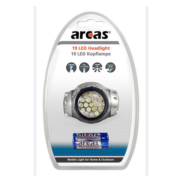 LED Kopflampe Stirnlampe ARCAS - 19 hellweiße LED - inkl.. 3 AAA Batterien