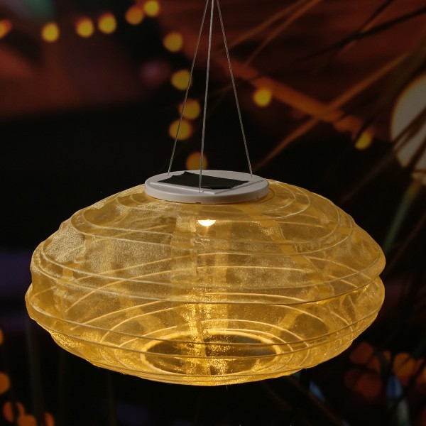 LED Solar Lampion FESTIVAL - warmweiße LED - D: 35cm - Dämmerungssensor - goldfarben