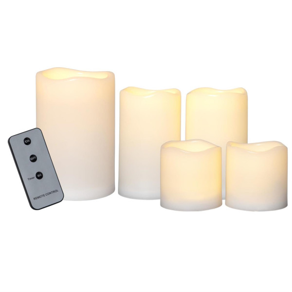 LED Kerzenset - flackernde LED - Batteriebetrieb - Timer - Fernbedienung - für Außen - 5er Set