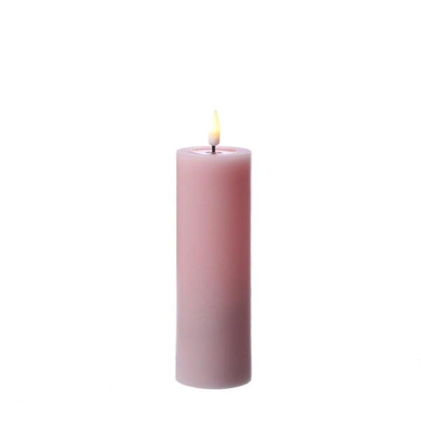 LED Stumpenkerze MIA - Echtwachs - realistische 3D Flamme - H: 15cm - D: 5cm - Batterie - rosa