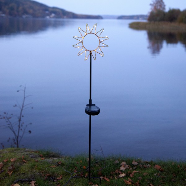 LED Solarstab "Sonne"- schwarz - Sonne mit 26 warmweißen LED - H: 77cm - Dämmerungssensor