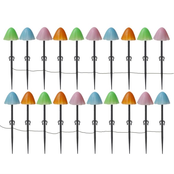 LED Lichterkette Mini Pilze - 20 Gartenstecker mit Erdspießen - 8 Funkt. - Timer - L: 3,8m - bunt