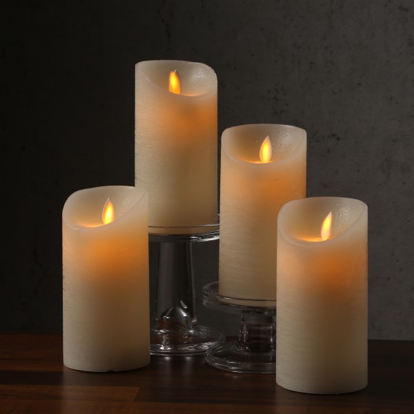 LED Kerzenset M-Twinkle - Echtwachs - bewegliche Flamme - zum Auspusten - H: 12,5cm - creme - 4Stück